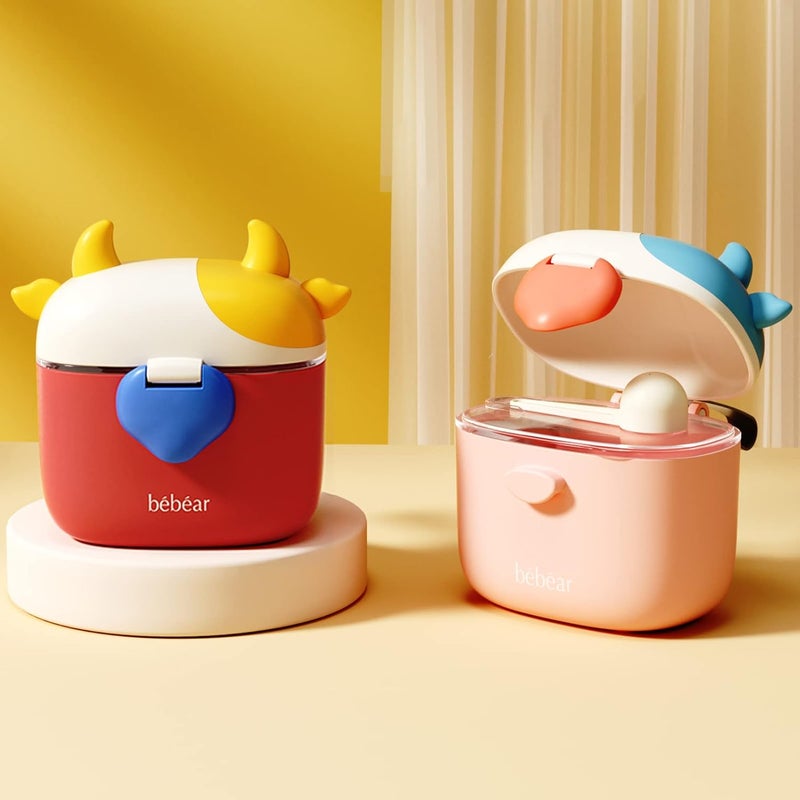 Bebamour Baby Formula Dispenser, BPA Free Portable Milk Powder and Candy Fruit Snack Storage Container with Scoop and Leveller for Travel, 450 ML, Green Cow - Image 2